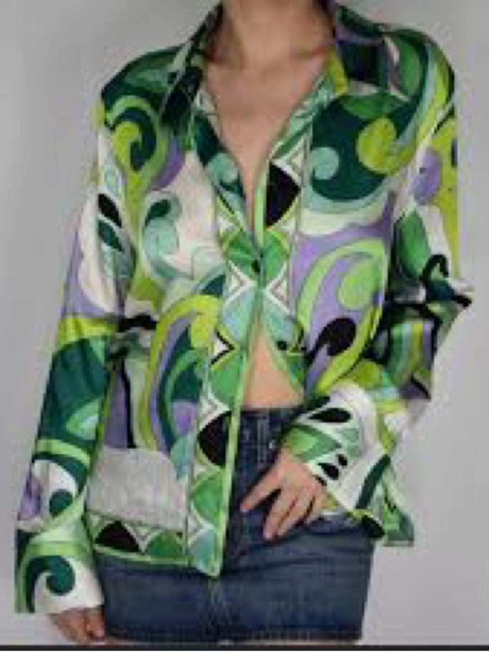 Zara Green, Lavender & Yellow Retro Print Blouse
